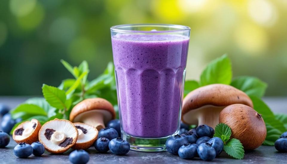 découvrez notre smoothie reishi myrtilles, un cocktail antioxydant naturel qui revitalise votre corps et booste votre énergie grâce aux bienfaits du champignon reishi et des myrtilles fraîches.